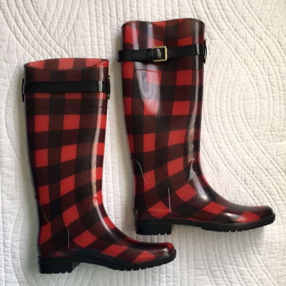 ralph lauren black and red rain boots